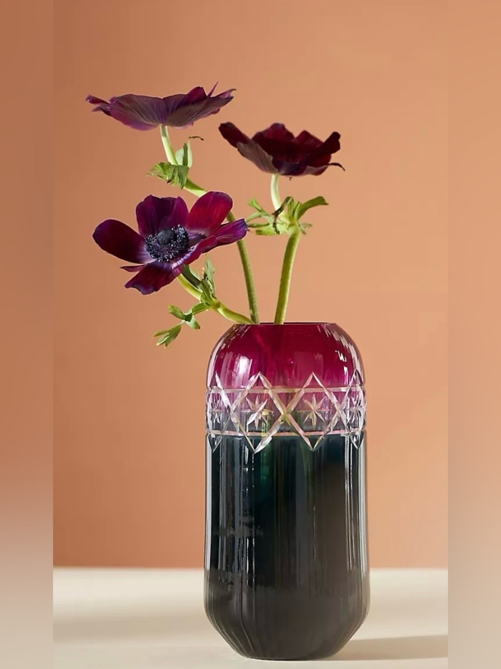 Anthropologie Gradient Elana hand Crafted Glass Vase in Burgundy and Amber